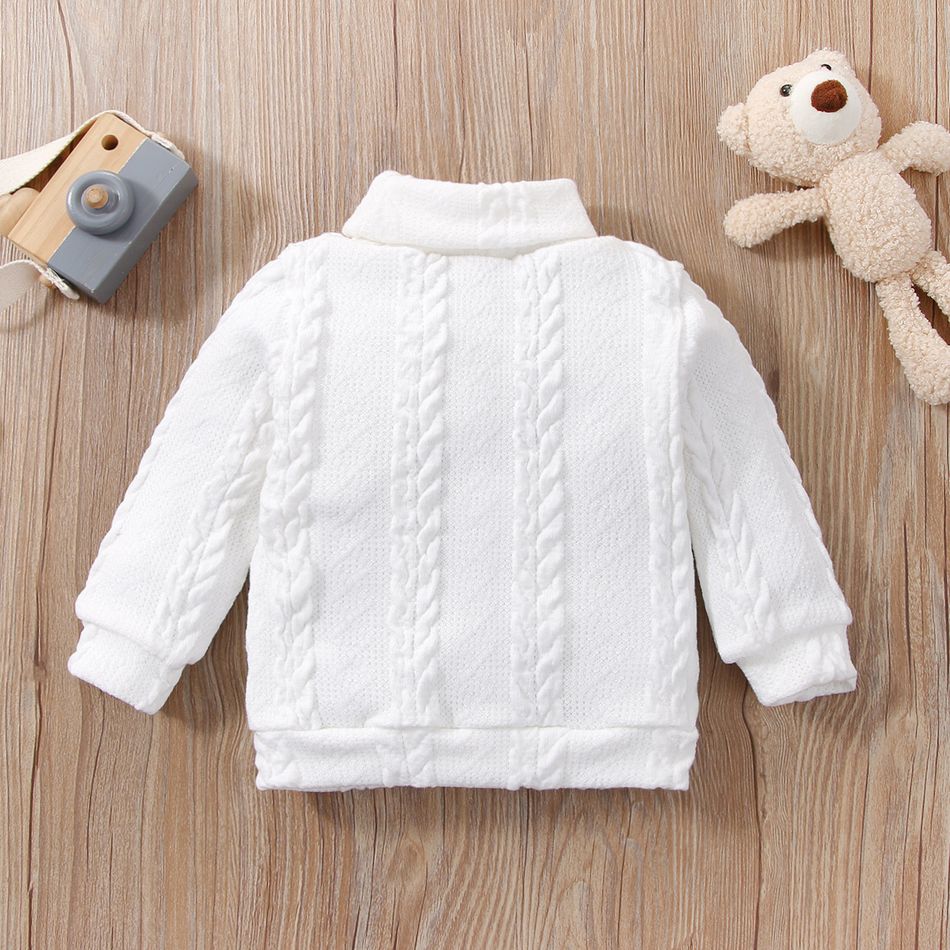 Baby Girl/Boy 95% Cotton Long-sleeve Bear Embroidered Turtleneck Cable Knit Sweater White big image 2
