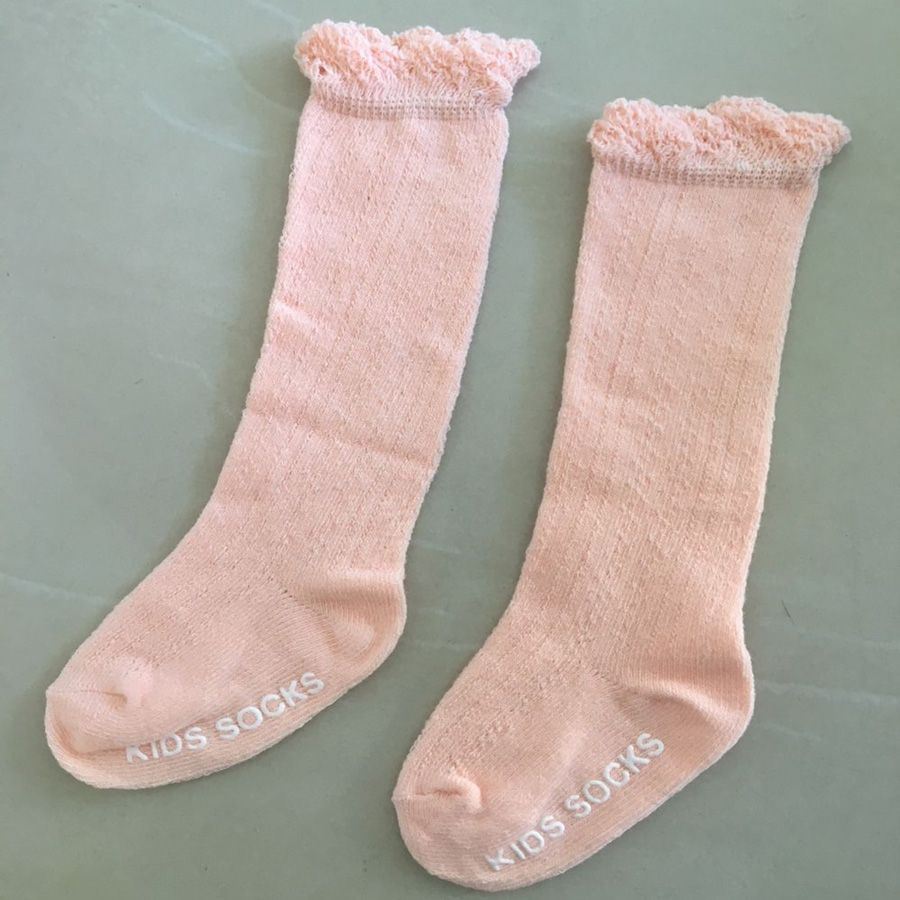 Baby Girl Letter Print Solid Antiskid Stockings  Light Pink big image 1