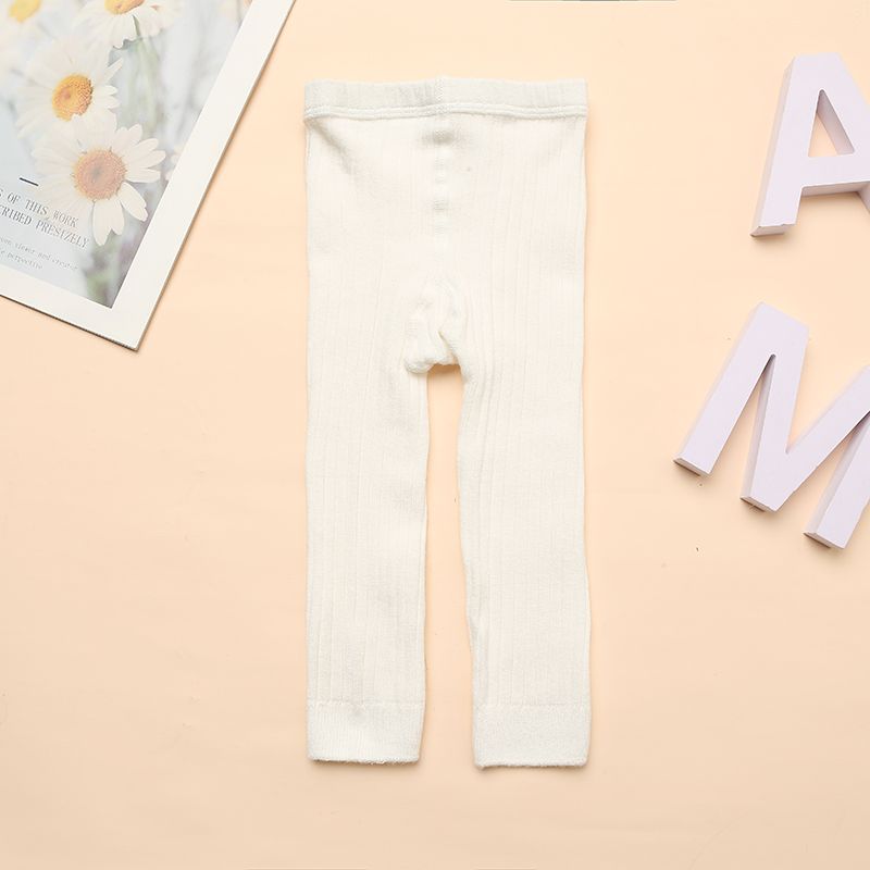 Baby / Toddler Minimalist Pure Color Ribbed Leggings White