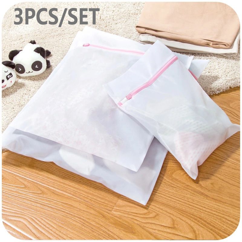 3pcs/set Laundry Bags with Zipper Washing Machine Accessories Wash Bag for Underwear Lingerie Bra Pantyhose Hosiery Socks White