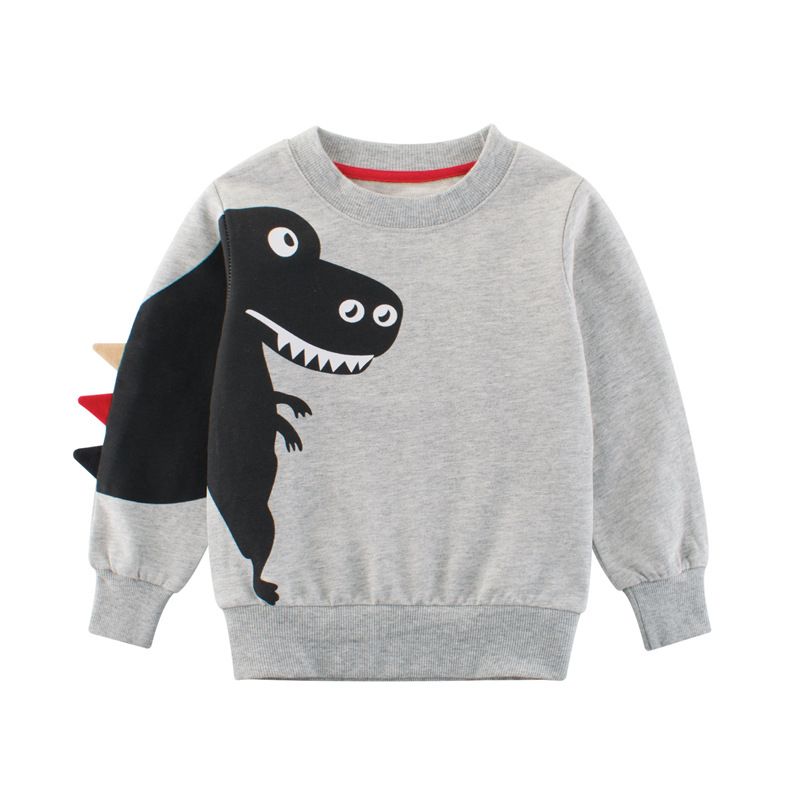 Kid Boy 100% Cotton Animal Dinosaur Print Pullover Sweatshirt Grey