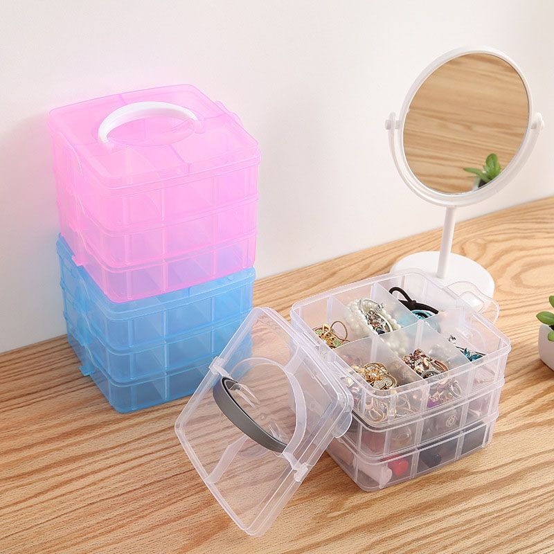3-Tier Stackable Storage Container Box with 18 Compartments Plastic Craft Storage Box for Toy Beads Jewelry White big image 1