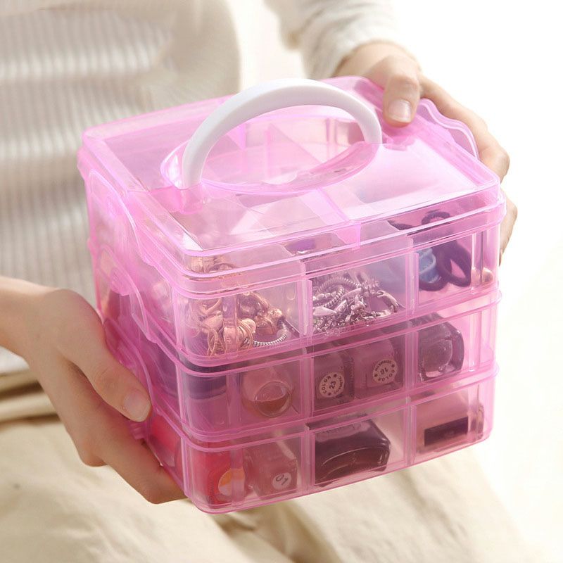 3-Tier Stackable Storage Container Box with 18 Compartments Plastic Craft Storage Box for Toy Beads Jewelry White big image 4