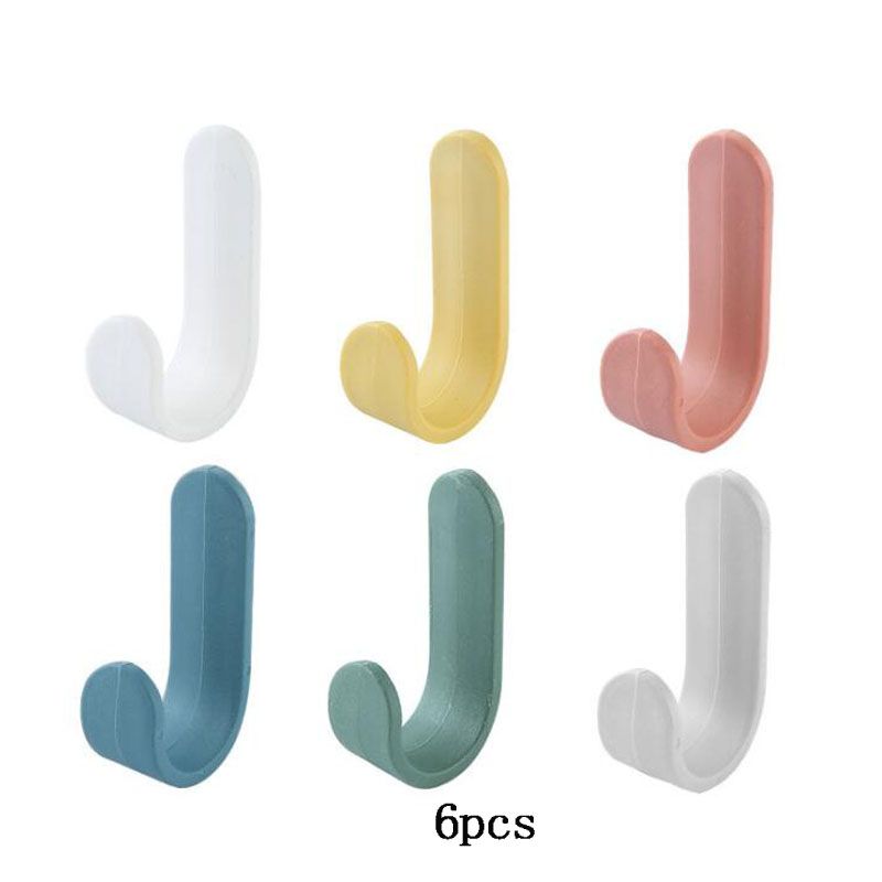 6-pack Pure Color Self Adhesive Hooks Strong Load-bearing Viscose Wall Mounted Adhesive Hooks Punch-free ColorBlock