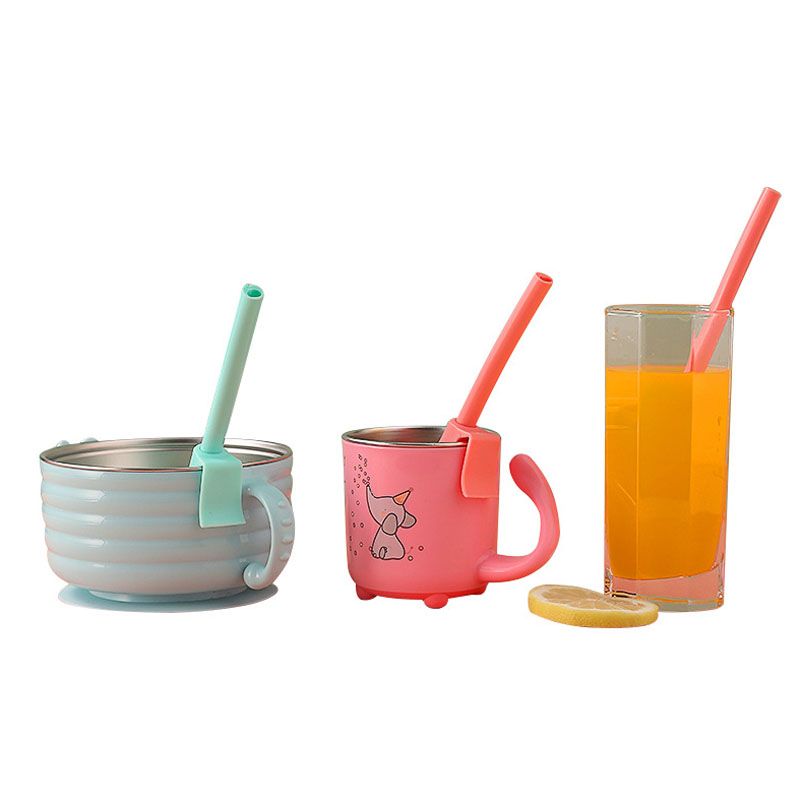 1-pack / 3-pack Silicone Openable and Reusable Baby Drinking Straw with Food Grade BPA Free Toddler Food Accessories for Self-Feeding Training Food Grade BPA Free Pink big image 4