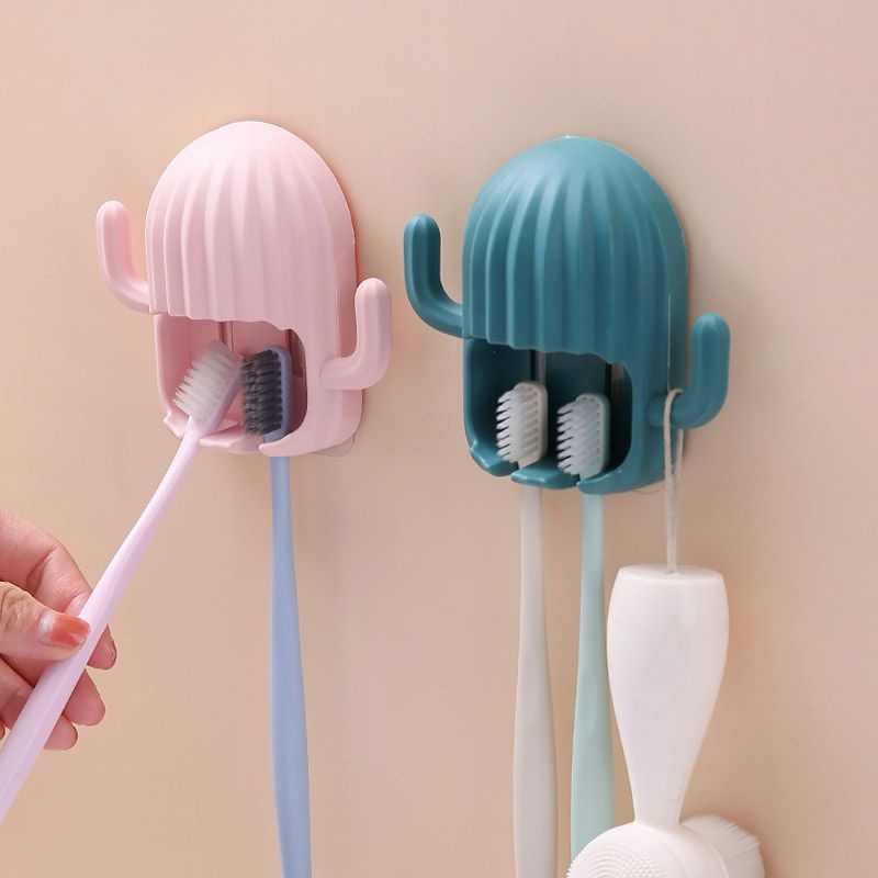 Cactus Toothbrush Holder Wall-Mounted Free Punch Tooth Brush Storage Rack Bathroom Accessories Pink big image 2