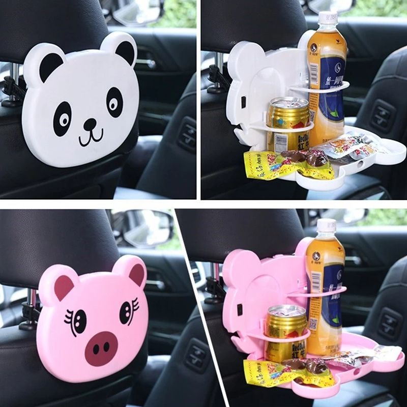 Cartoon Car Back Seat Foldable Dining Table Multifunction Cup Holder Baby Kid Car Dinner Plate Beverage Tray White big image 5
