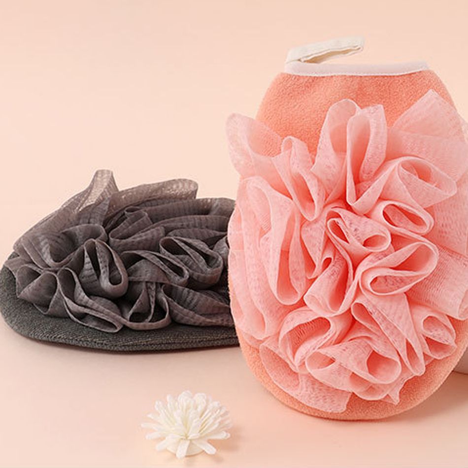 2 In 1 Exfoliating Mitts Towels Bath Pouf Mesh Brushes Bath Bathroom Accessories Pink big image 2