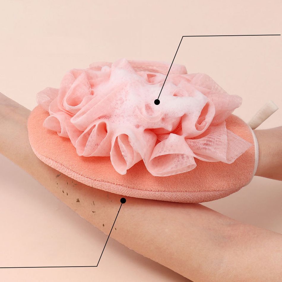 2 In 1 Exfoliating Mitts Towels Bath Pouf Mesh Brushes Bath Bathroom Accessories Pink big image 4