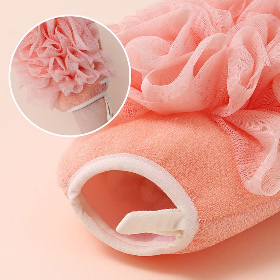 2 In 1 Exfoliating Mitts Towels Bath Pouf Mesh Brushes Bath Bathroom Accessories Pink big image 5