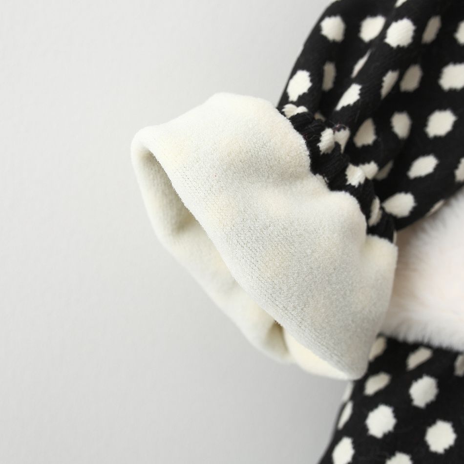 2-piece Baby Girl Polka dots Lace Trim Long-sleeve Dress and Fuzzy White Vest Set Black big image 6
