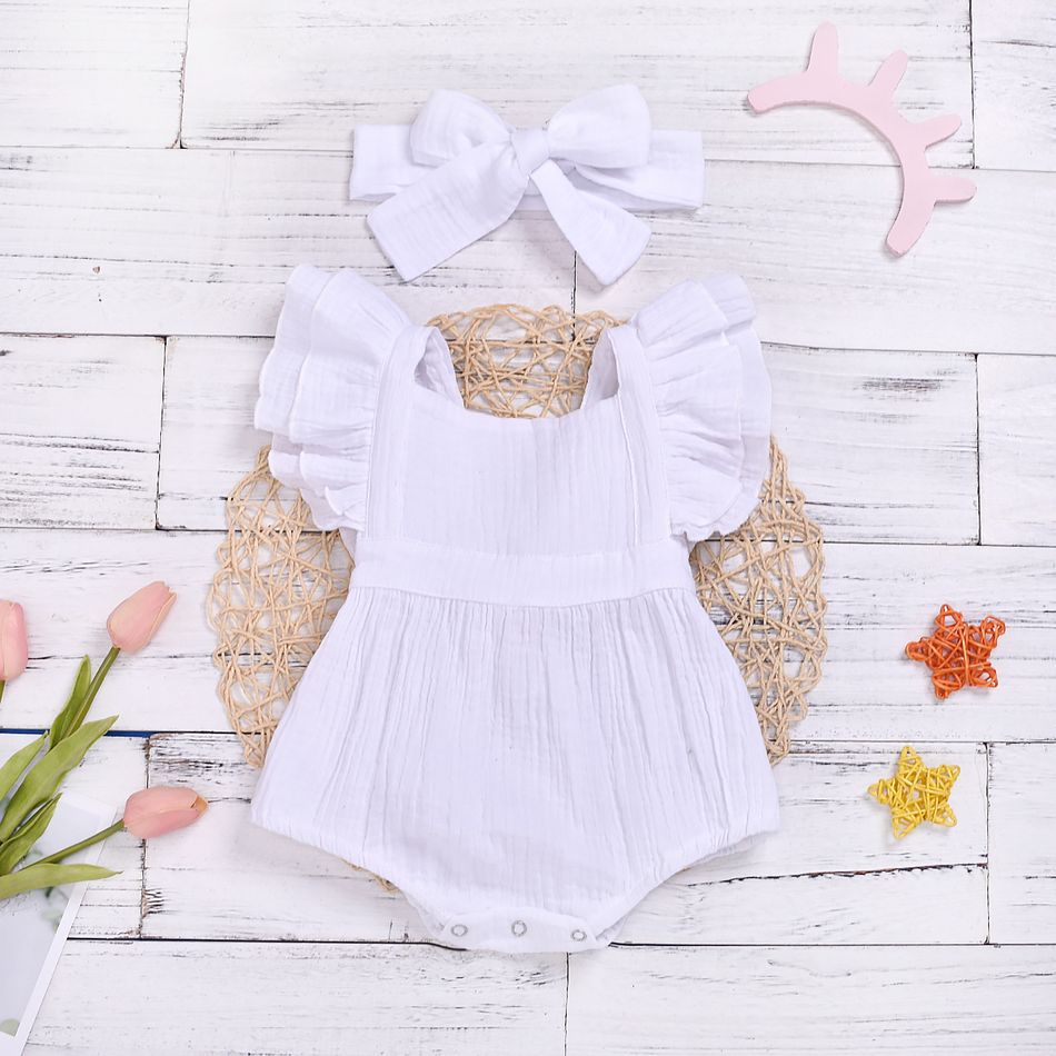 2pcs Crepe Solid Sleeveless Baby Romper White
