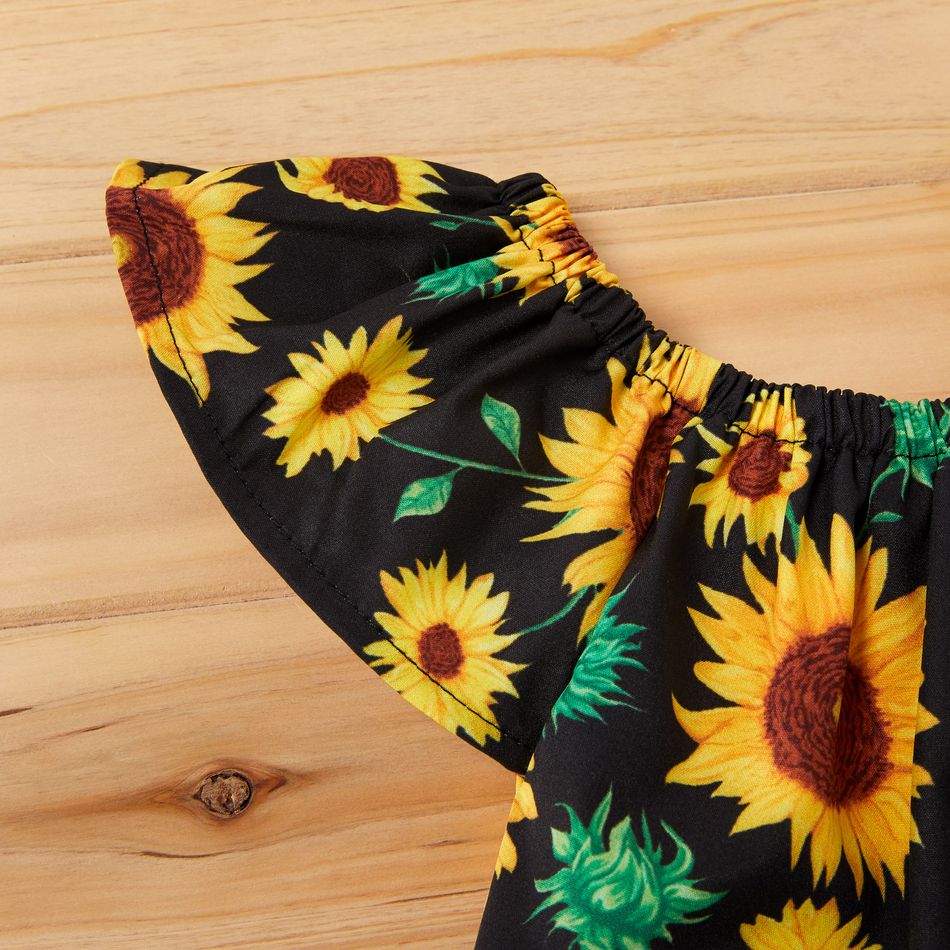 3pcs Sunflower Print Short-sleeve Baby Set Black big image 4