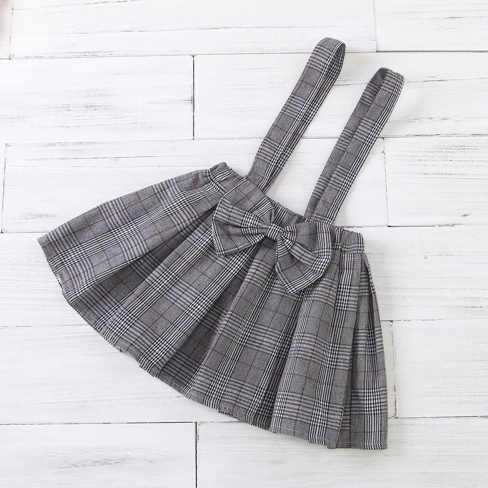 3-piece Baby / Toddler Lace Top and Bow Plaid Strap Skirt Set Pink big image 8