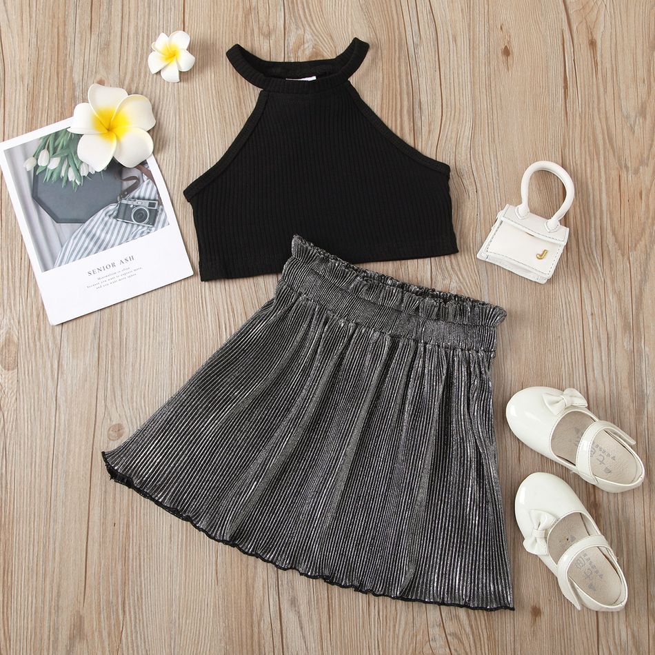 2pcs Toddler Girl Cotton Short-sleeve Suit-dress Black