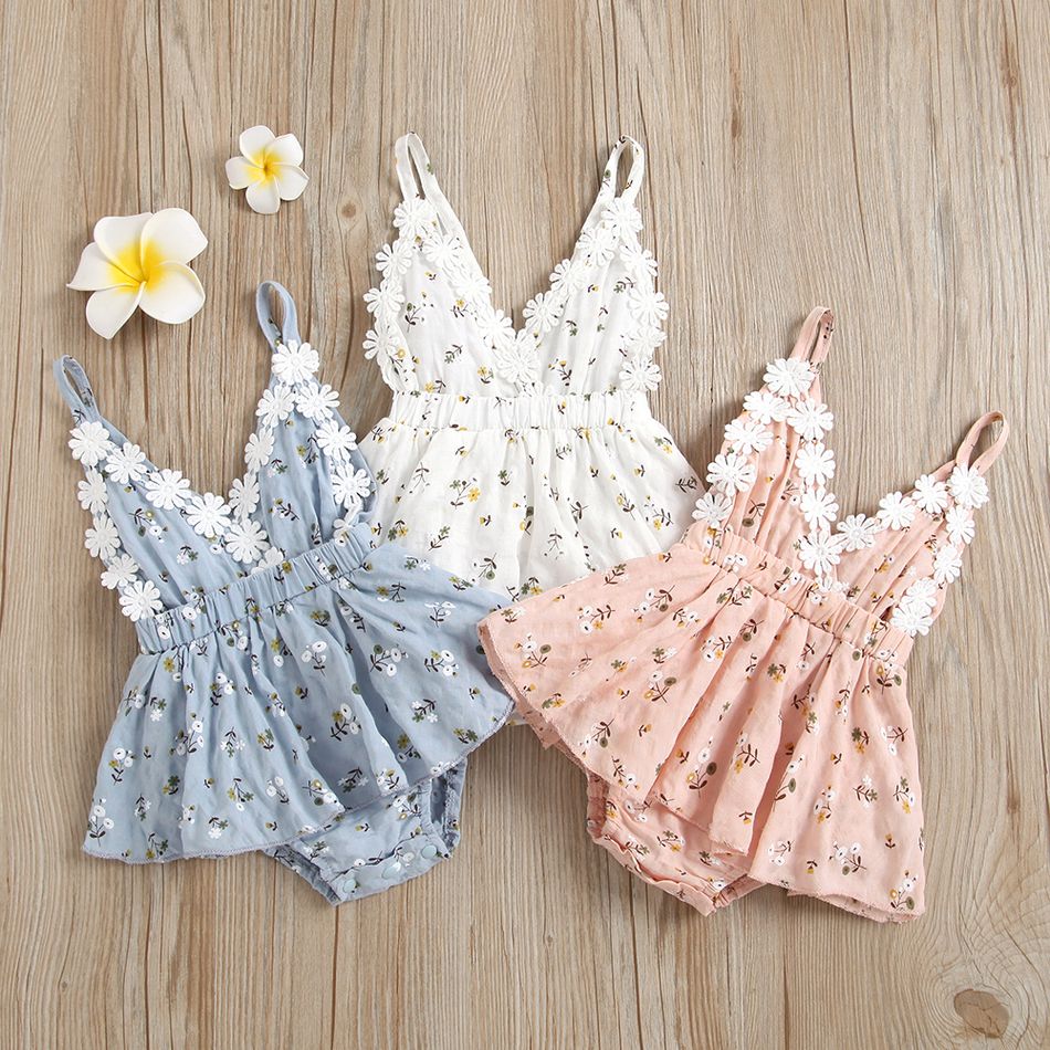 100% Cotton Floral Print Daisy Baby Sling Romper Dress Pink big image 2