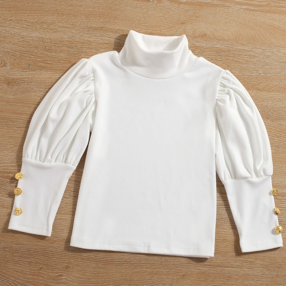 2pcs Toddler Girl Trendy Turtleneck Puff-sleeve Tee and Irregular Button Design Belted Shorts Set Pink big image 4