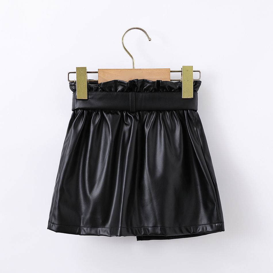 Toddler Girl Trendy Irregular Belted Faux Leather PU Skirt Black big image 2