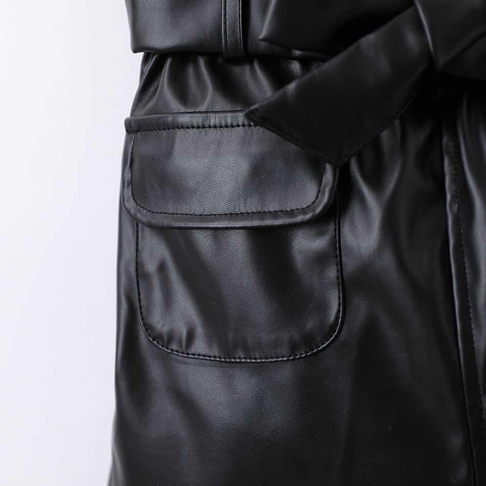 Toddler Girl Trendy Irregular Belted Faux Leather PU Skirt Black big image 3