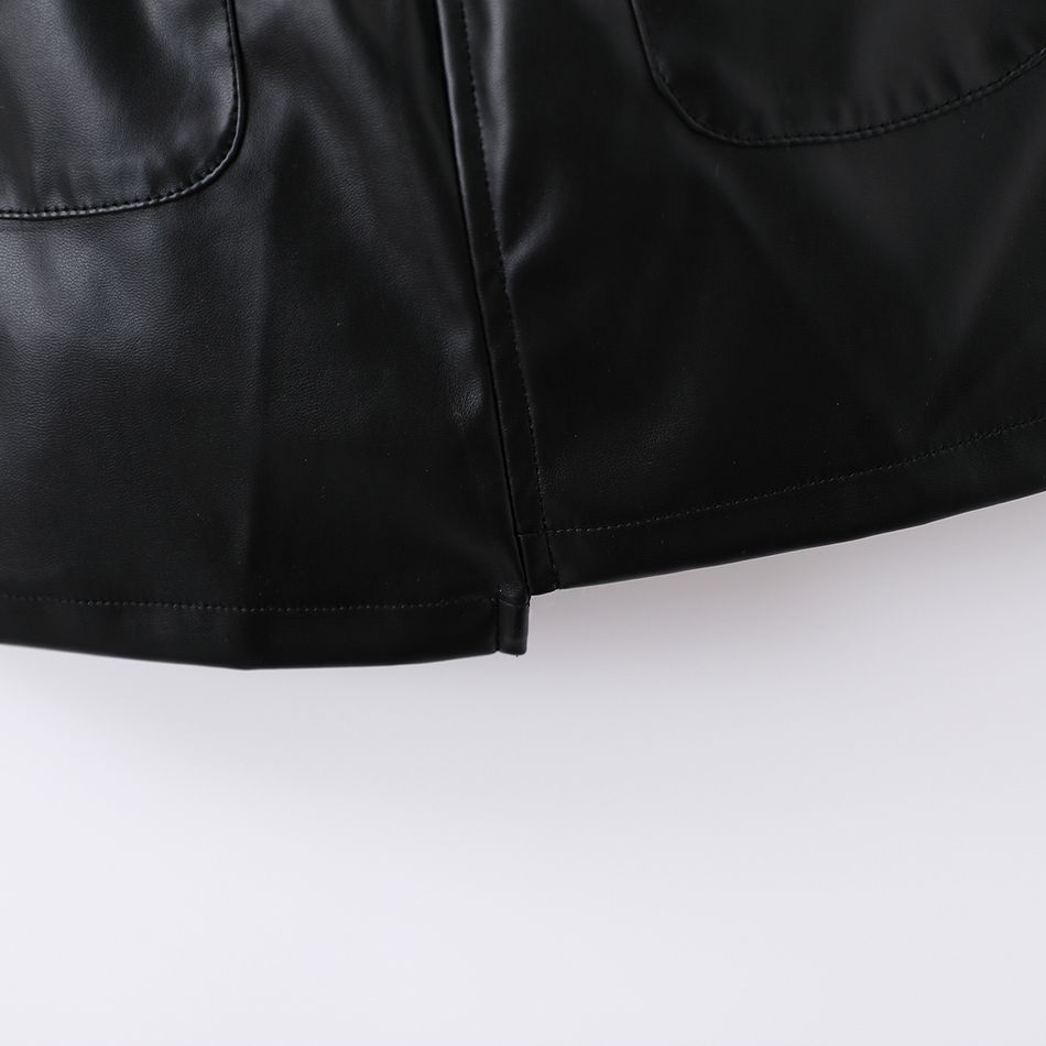 Toddler Girl Trendy Irregular Belted Faux Leather PU Skirt Black big image 6