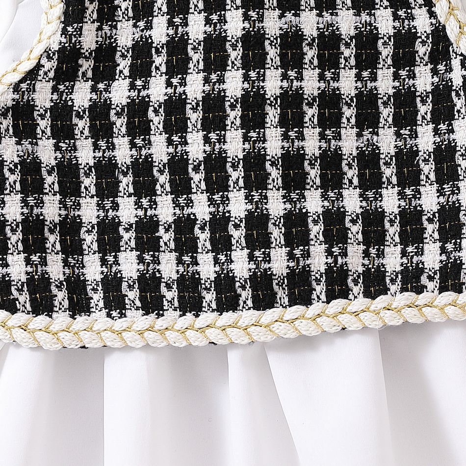 2pcs Toddler Girl Elegant Ruffle Collar White Dress and Tweed Plaid Vest Set White big image 7