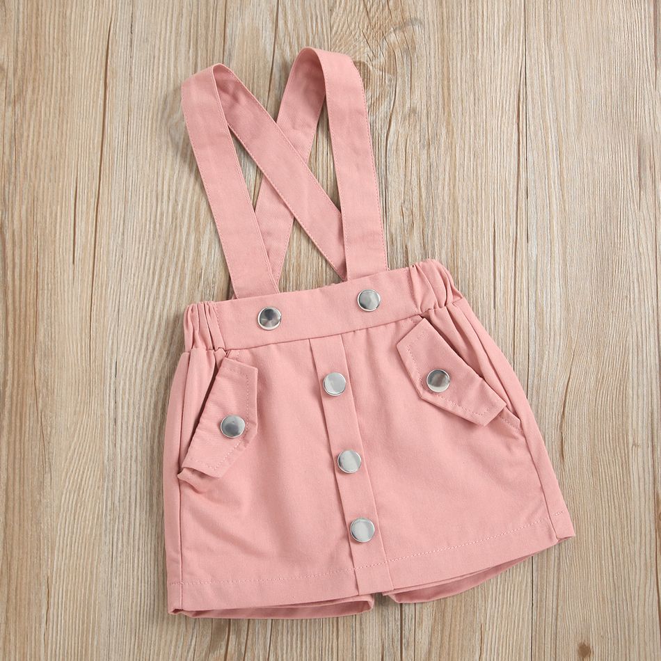 2pcs Baby Girl 100% Cotton Suspender Shorts and Ruffle Long-sleeve Romper Set Pink big image 6