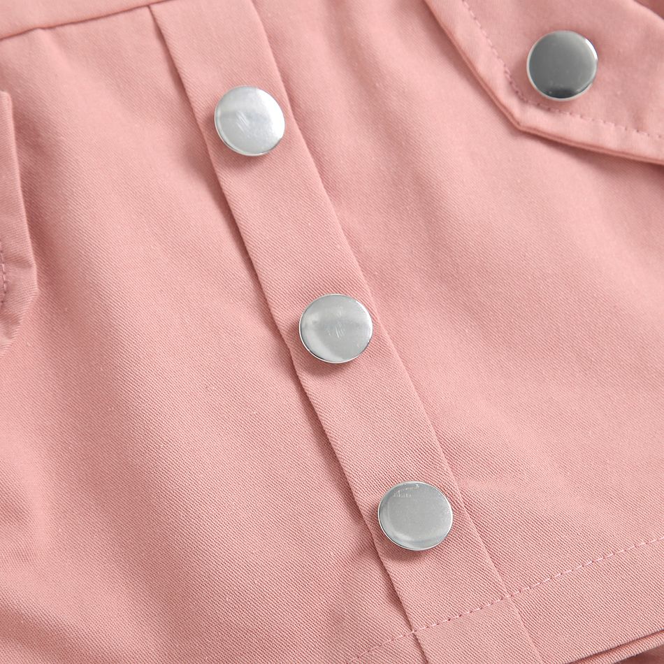2pcs Baby Girl 100% Cotton Suspender Shorts and Ruffle Long-sleeve Romper Set Pink