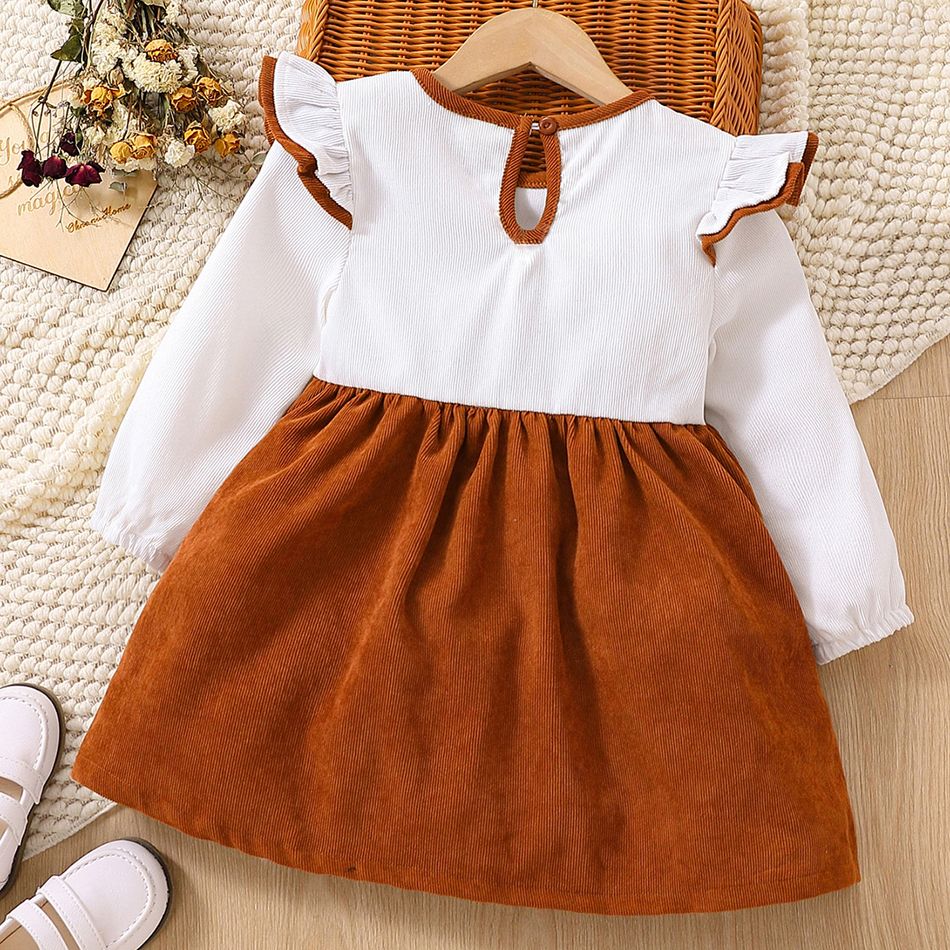 Toddler Girl Sweet Bowknot Design Colorblock Corduroy Dress Brown