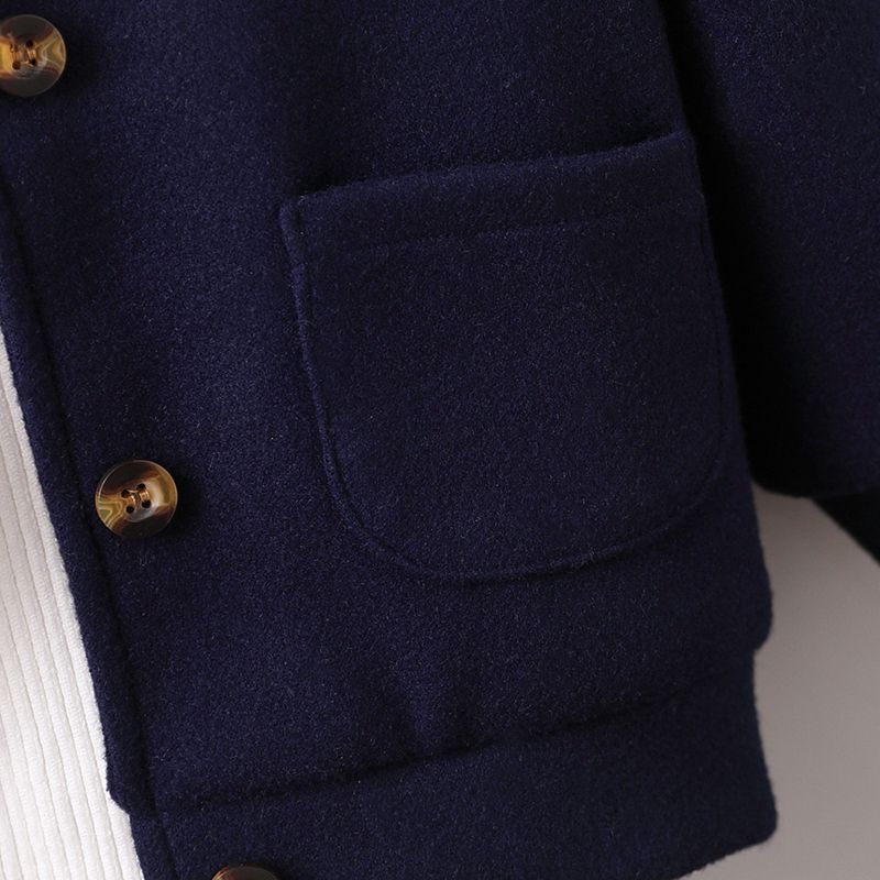 Toddler Boy Classic Fleece Splice Lapel Collar Coat Dark Blue big image 6
