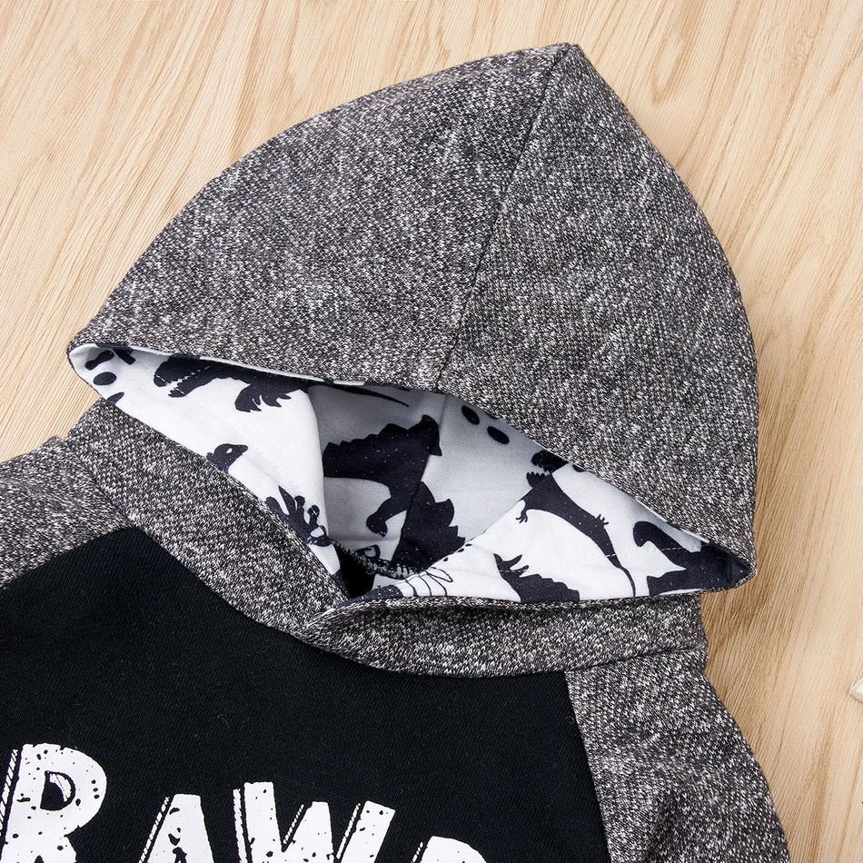2-piece Baby / Toddler Dinosaur Letter Long-sleeve Hooded Pullover and Pants Set Grey big image 5