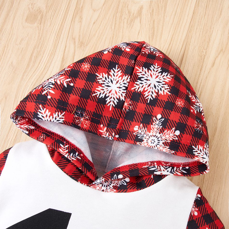 Christmas Snowflake Plaid Long-sleeve Baby Hooded Jumpsuits White big image 5