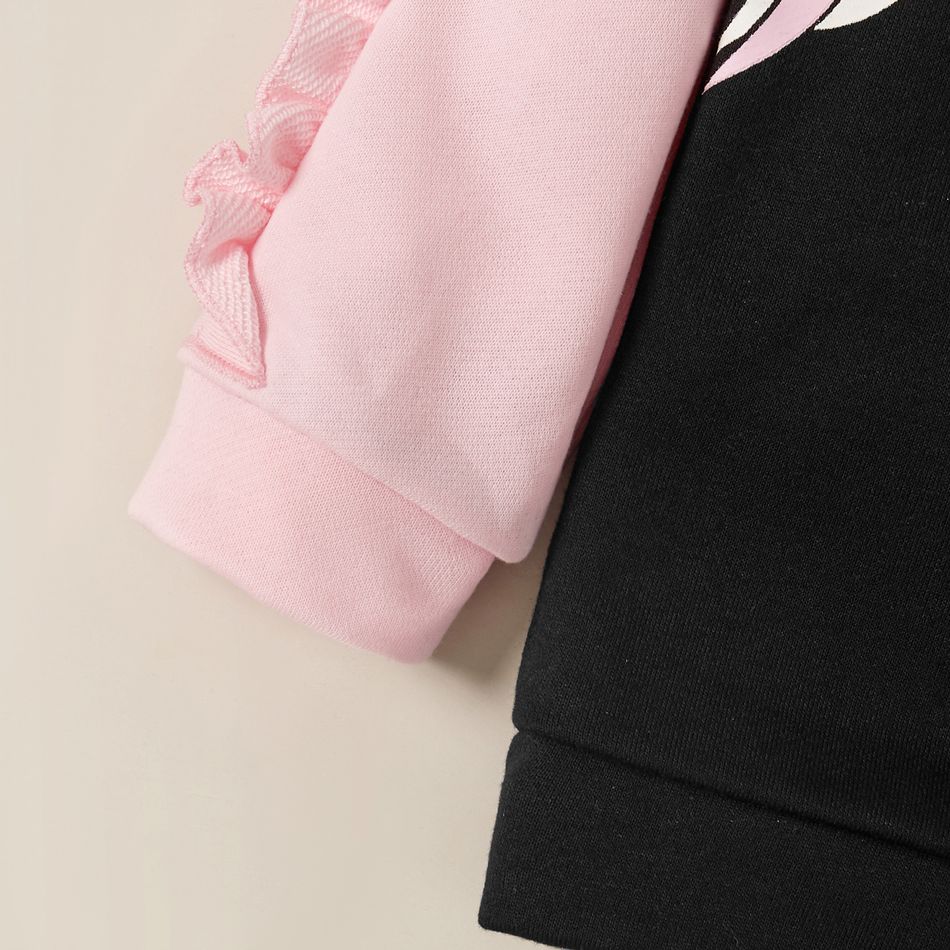 2-piece Kid Girl Unicorn Print Ruffled Colorblock Pullover Sweatshirt and Elasticized Pants Set Black big image 4