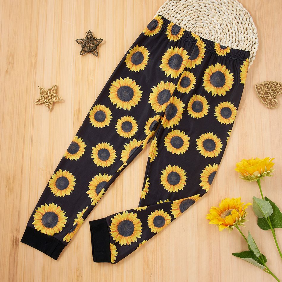 Kid Girl Sunflower Print Casual Pants Black