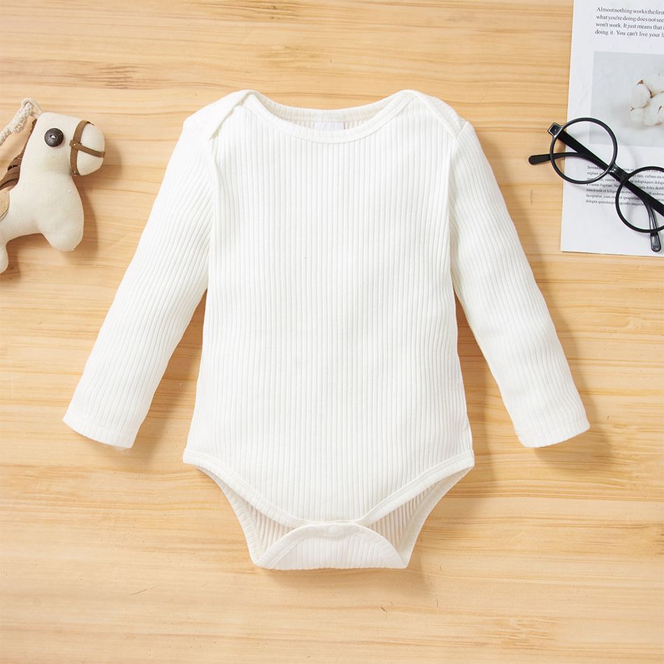 2pcs Baby Long-sleeve Ribbed Romper and Cartoon Bear 3D Ears Corduroy Overalls Set Brown big image 6