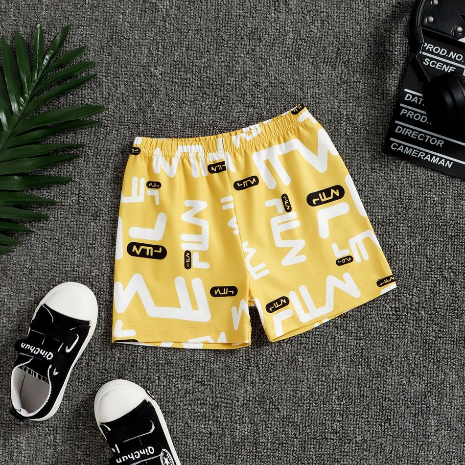 2pcs Baby Boy/Girl All Over Letter Print Yellow Short-sleeve T-shirt and Shorts Set Yellow big image 7