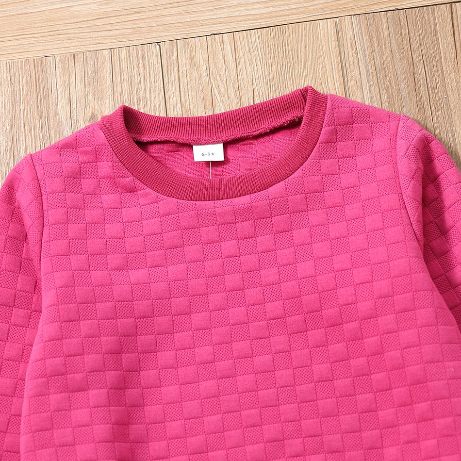2pcs Kid Girl Textured Pink Sweatshirt and Ripped Denim Jeans Set Hot Pink big image 3