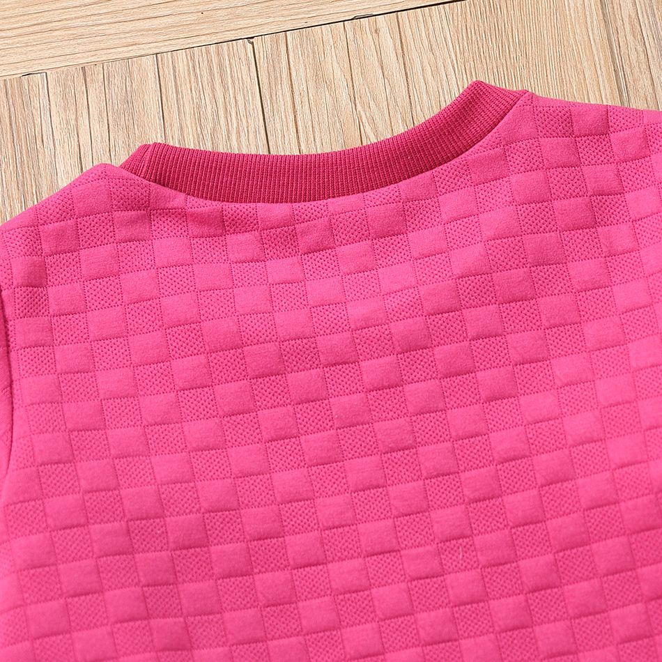 2pcs Kid Girl Textured Pink Sweatshirt and Ripped Denim Jeans Set Hot Pink big image 6