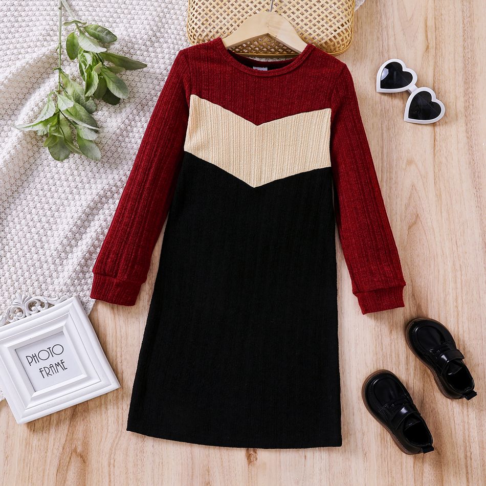 Kid Girl Colorblock Long-sleeve Sweater Dress Burgundy