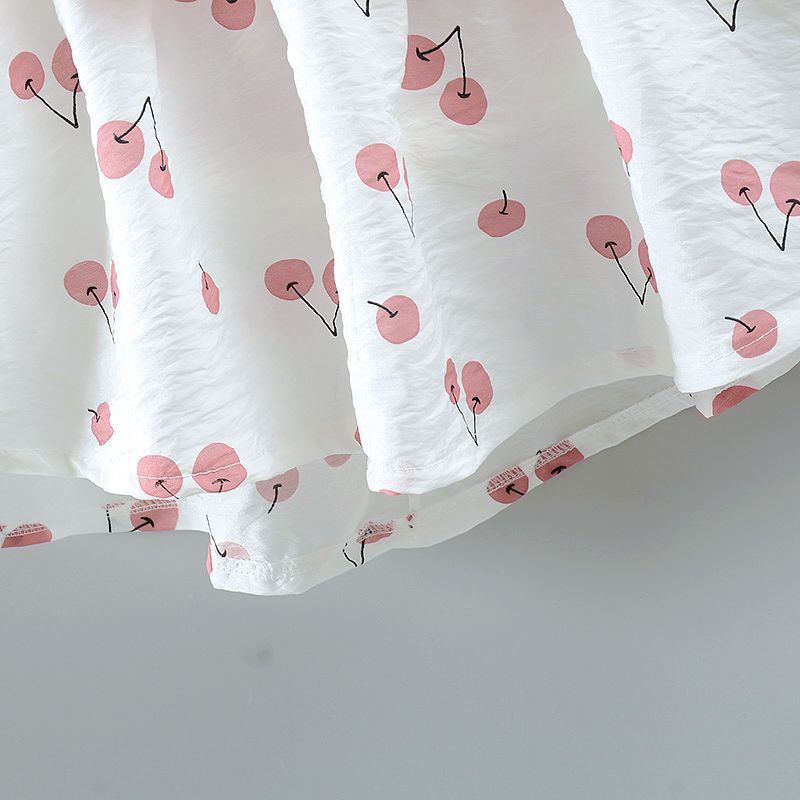 2pcs Cherry Print Bowknot Decor Sleeveless Baby Set Pink big image 5