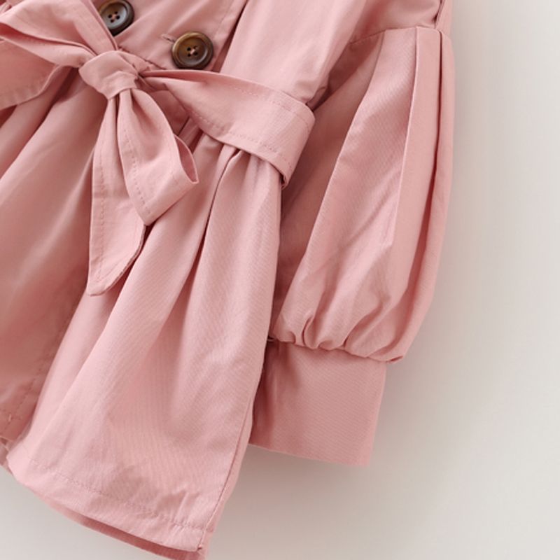 Solid Lapel Collar Double Breasted Long-sleeve Baby Coat Jacket Pink big image 2