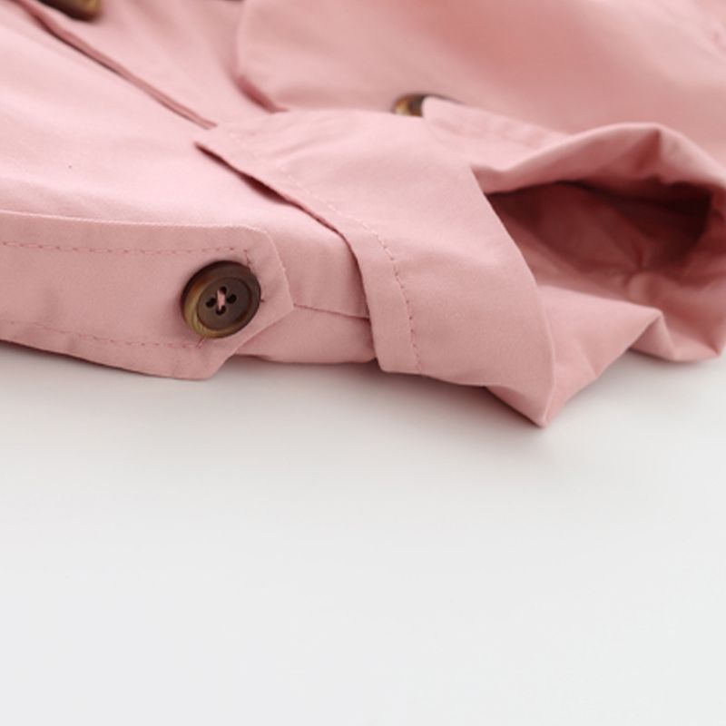 Solid Lapel Collar Double Breasted Long-sleeve Baby Coat Jacket Pink big image 4