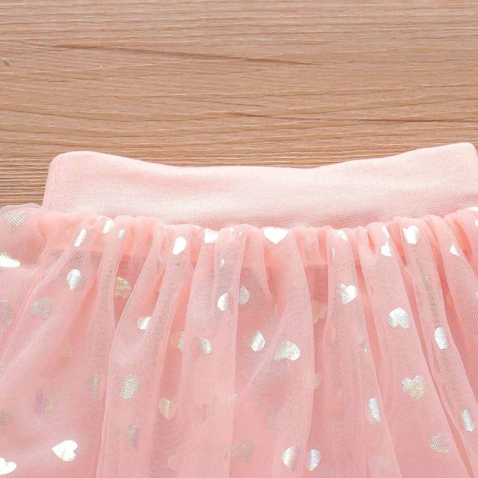 Glitter Love Heart Layered Baby Mesh Tulle Tutu Skirt Pink big image 3