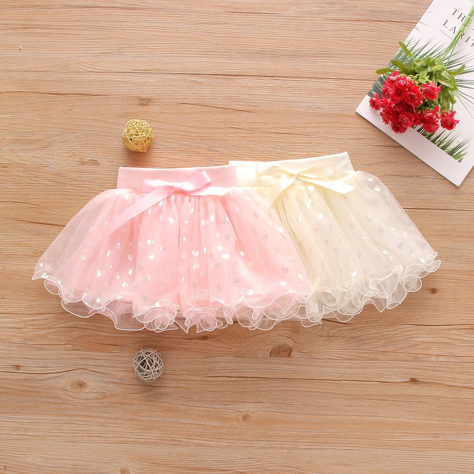 Glitter Love Heart Layered Baby Mesh Tulle Tutu Skirt Pink big image 5