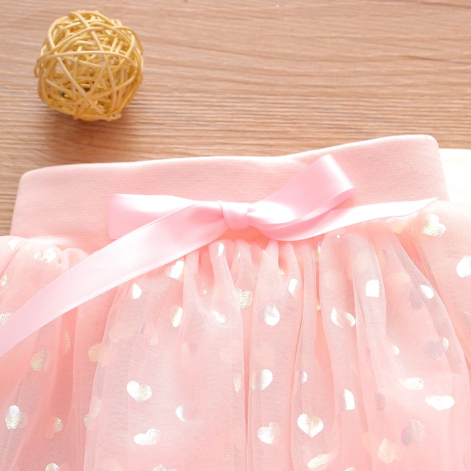 Glitter Love Heart Layered Baby Mesh Tulle Tutu Skirt Pink big image 2