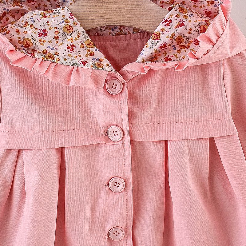 Solid Floral Print Long-sleeve Baby Hooded Jacket Pink big image 4