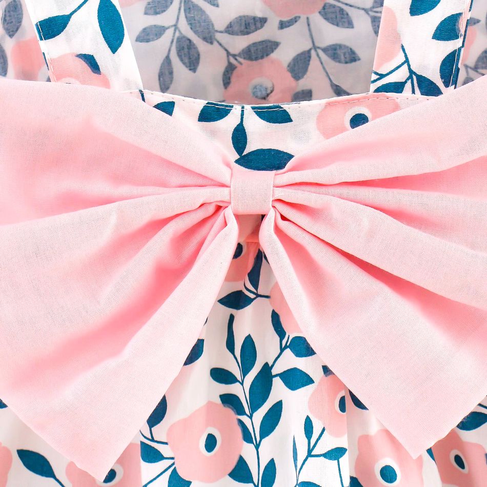2pcs Floral Print Bowknot Sleeveless Baby Dress & Hat Set Pink big image 7