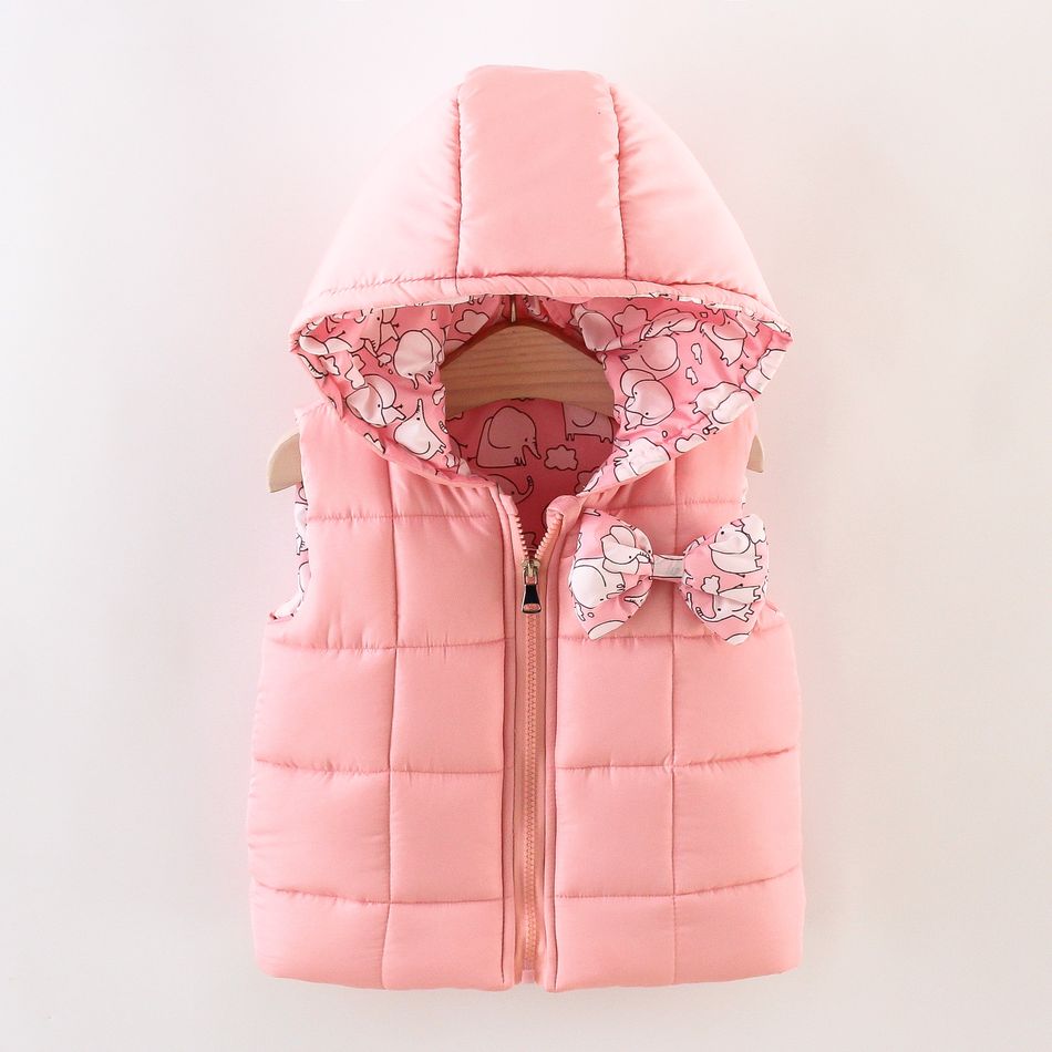 Floral Print Allover Bow Decor Hooded Sleeveless Pink Baby Coat Jacket Pink big image 6
