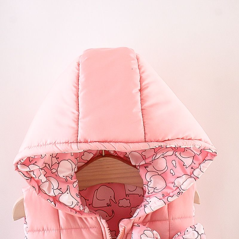 Floral Print Allover Bow Decor Hooded Sleeveless Pink Baby Coat Jacket Pink big image 7