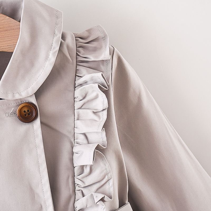 gola de boneca de bebê com babado trench coat com cinto duplo e babado Cinzento Claro big image 5