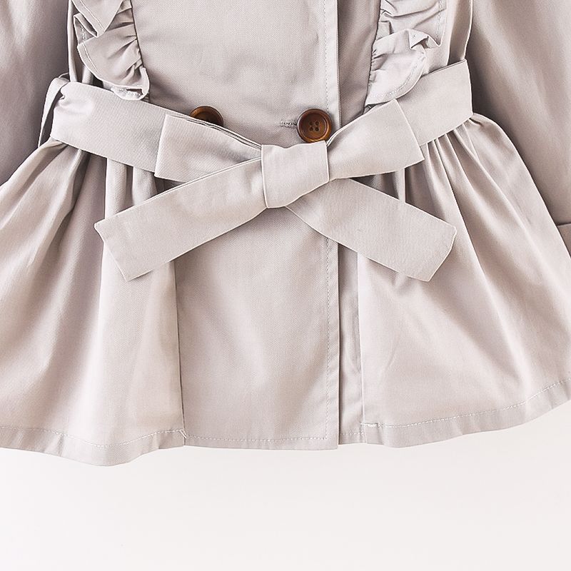 gola de boneca de bebê com babado trench coat com cinto duplo e babado Cinzento Claro big image 7